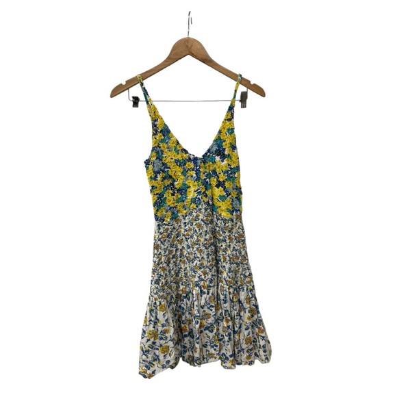 Free People Blue White Smocked Mini Dress S - Picture 5 of 6